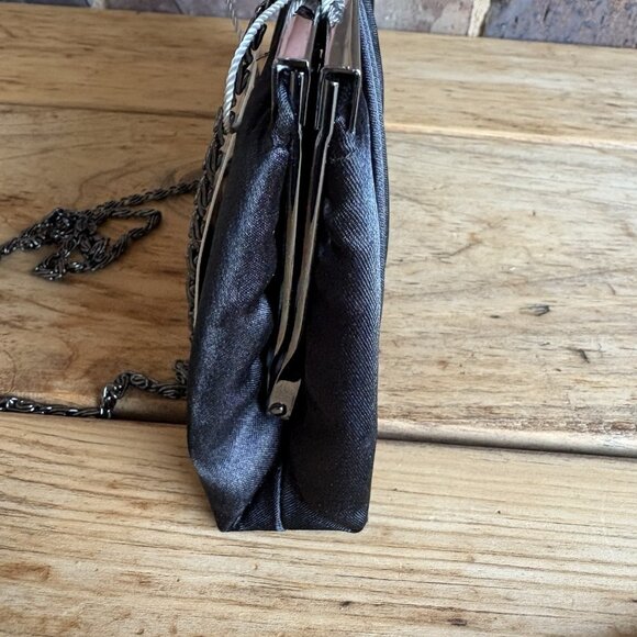 Gunne Sax Jessica McClintock Black Satin Evening Bag with Gun Metal Chain NWT - Picture 6 of 15